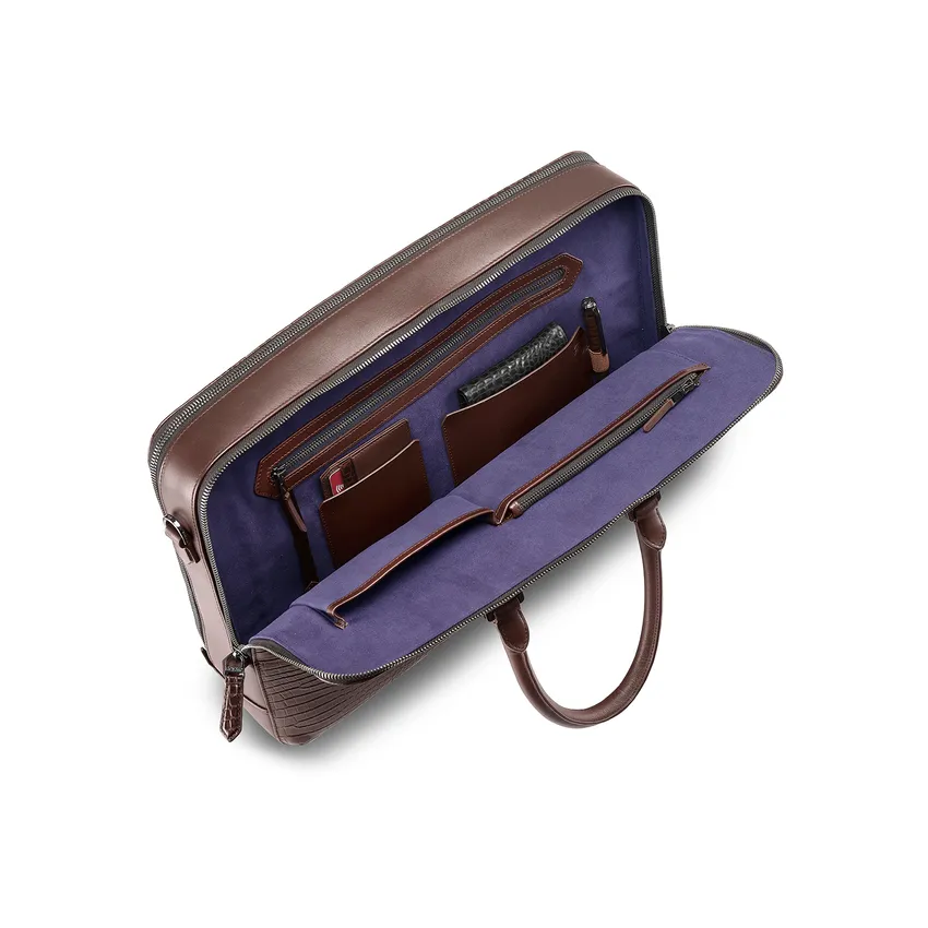 Lapis Bard Mandeville 15-inch Croc-Textured Double Compartment Laptop Bag - Dark Brown