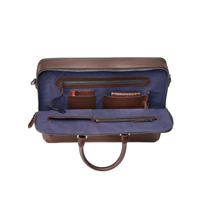 Lapis Bard Mandeville 15-inch Croc-Textured Double Compartment Laptop Bag - Dark Brown