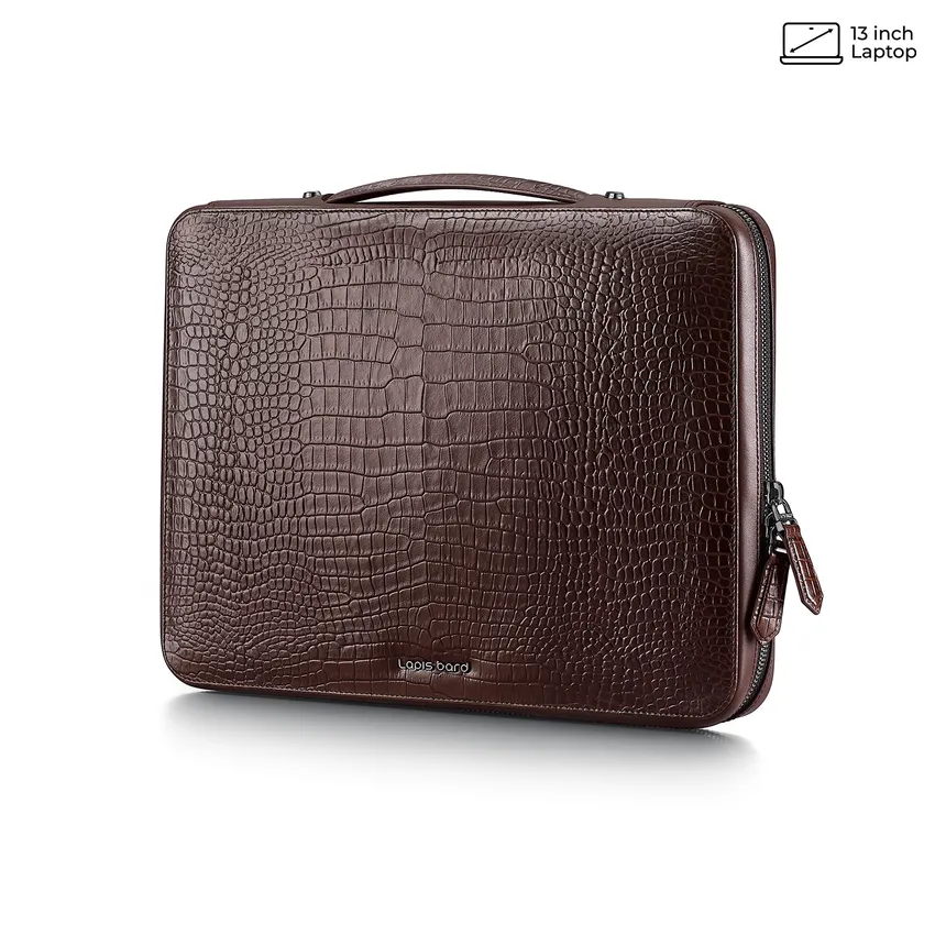 Lapis Bard Mandeville 13-Inch Croc-Textured Laptop Sleeve - Dark Brown
