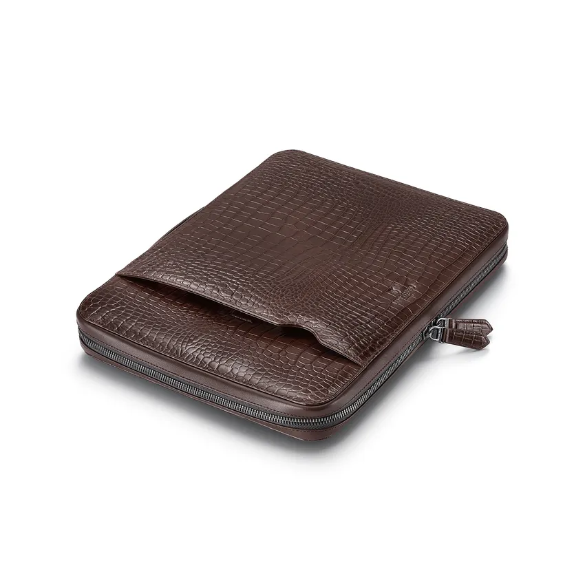 Lapis Bard Mandeville 13-Inch Croc-Textured Laptop Sleeve - Dark Brown