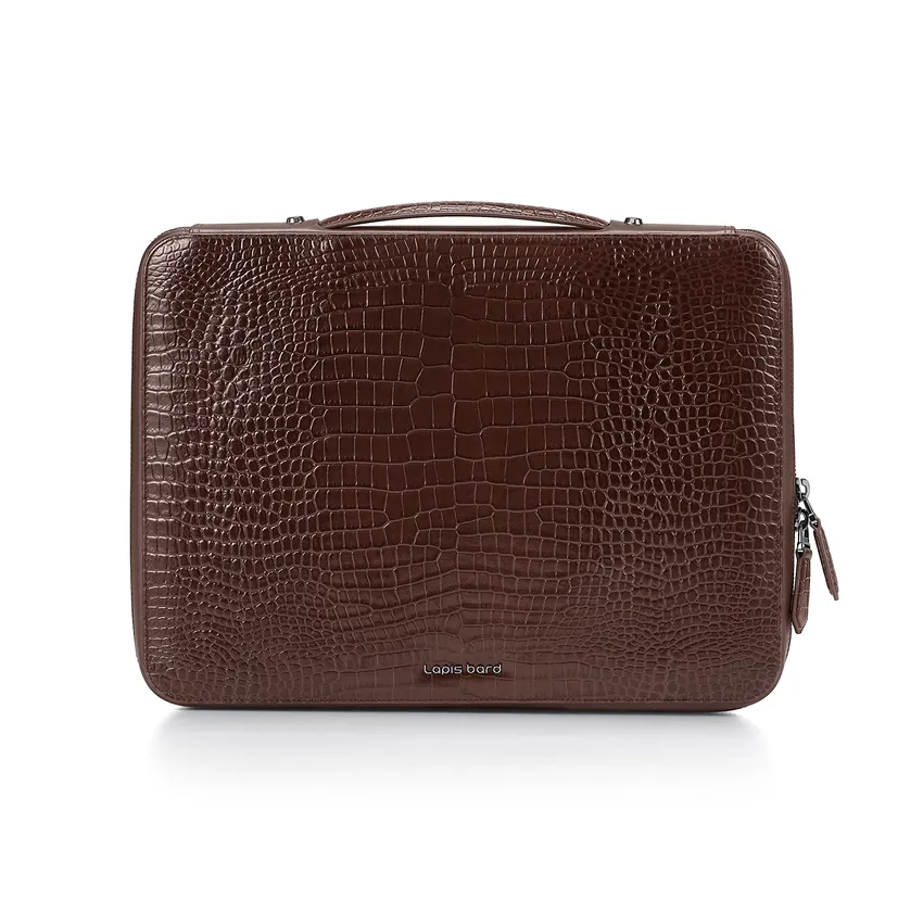 Lapis Bard Mandeville 13-Inch Croc-Textured Laptop Sleeve - Dark Brown