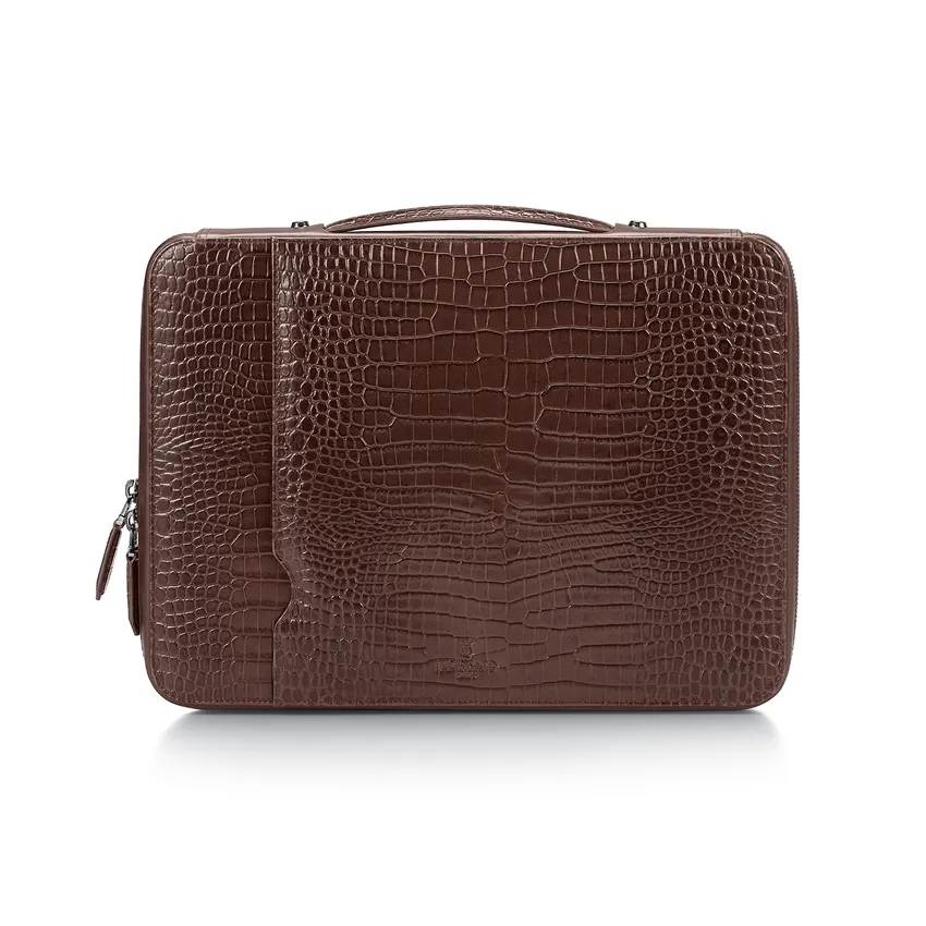 Lapis Bard Mandeville 13-Inch Croc-Textured Laptop Sleeve - Dark Brown