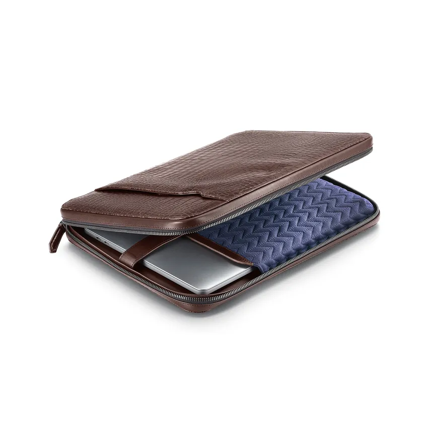 Lapis Bard Mandeville 13-Inch Croc-Textured Laptop Sleeve - Dark Brown