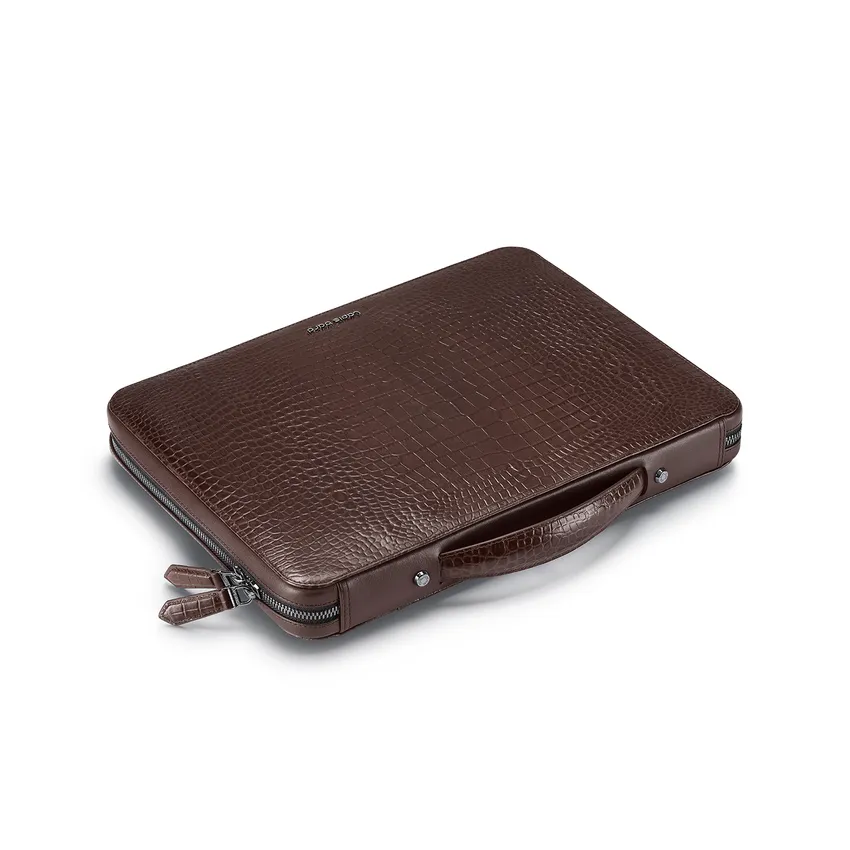 Lapis Bard Mandeville 13-Inch Croc-Textured Laptop Sleeve - Dark Brown