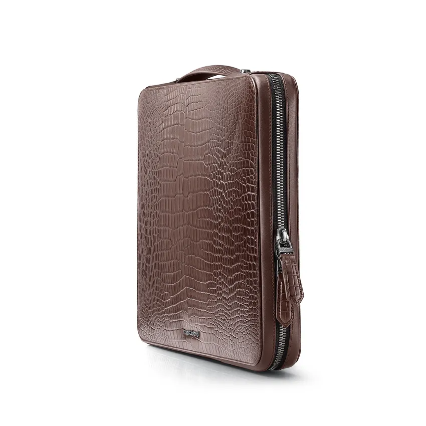 Lapis Bard Mandeville 13-Inch Croc-Textured Laptop Sleeve - Dark Brown