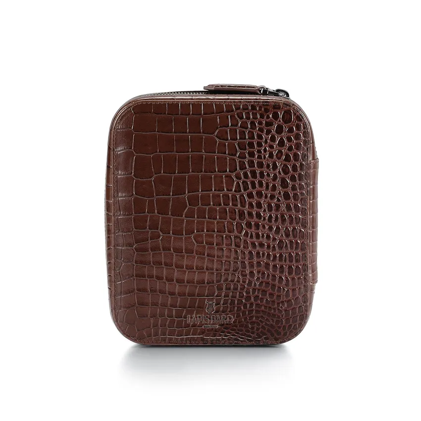 Lapis Bard Mandeville Croc-Textured Watchcase (4 Slots) - Dark Brown