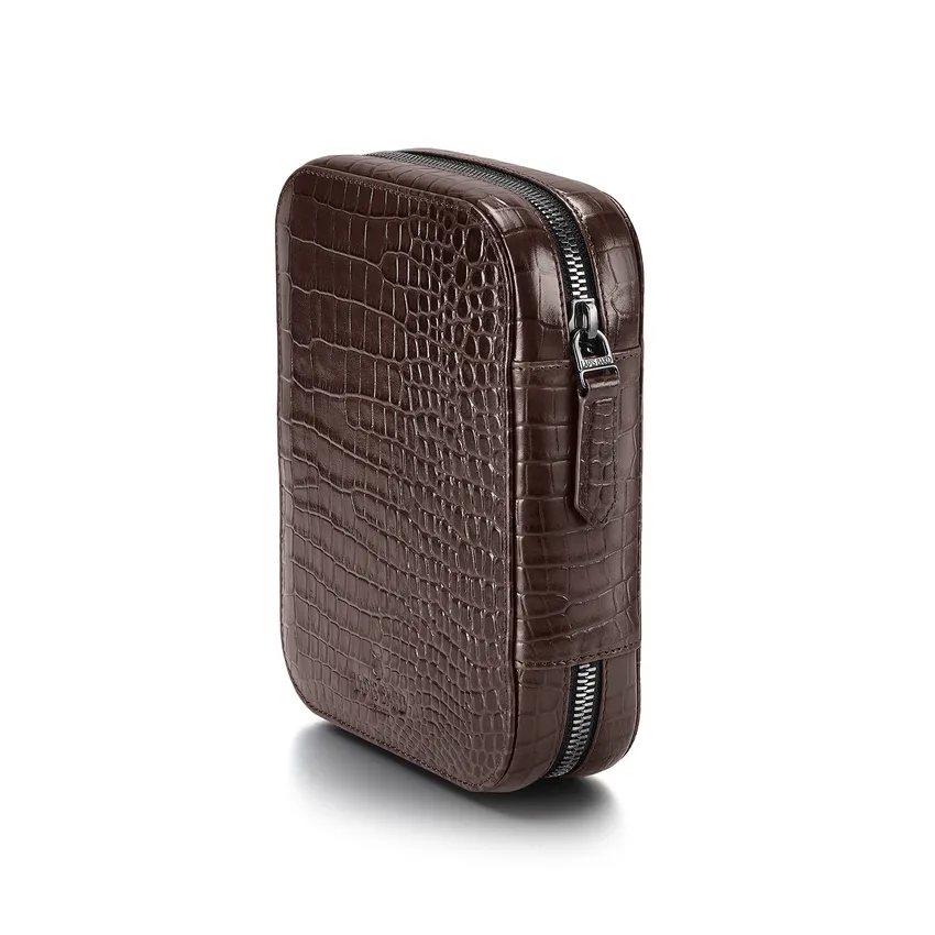 Lapis Bard Mandeville Croc-Textured Watchcase (4 Slots) - Dark Brown