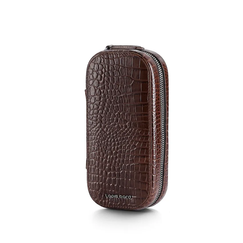 Lapis Bard Mandeville Croc-Textured Watchcase (2 Slots) - Dark Brown