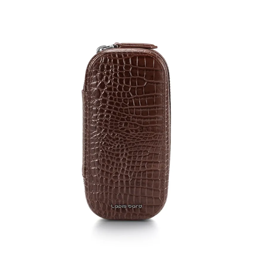 Lapis Bard Mandeville Croc-Textured Watchcase (2 Slots) - Dark Brown