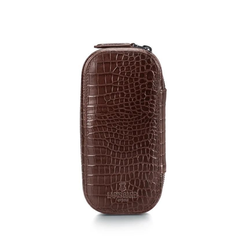 Lapis Bard Mandeville Croc-Textured Watchcase (2 Slots) - Dark Brown