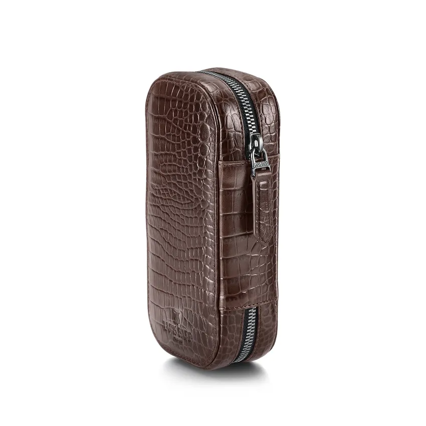 Lapis Bard Mandeville Croc-Textured Watchcase (2 Slots) - Dark Brown