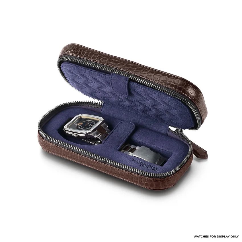 Lapis Bard Mandeville Croc-Textured Watchcase (2 Slots) - Dark Brown