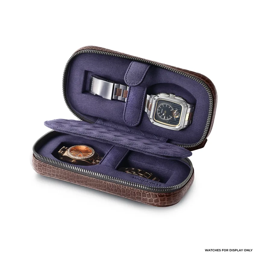 Lapis Bard Mandeville Croc-Textured Watchcase (2 Slots) - Dark Brown