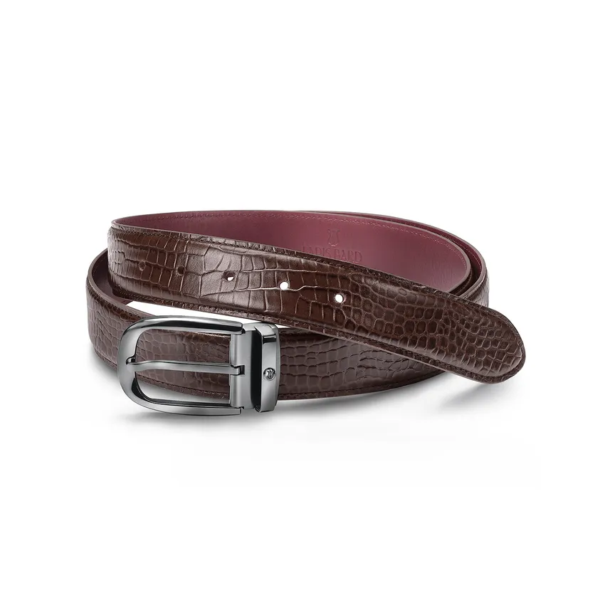 Lapis Bard Mandeville Croc-Textured 35 MM Buckle Belt - Dark Brown