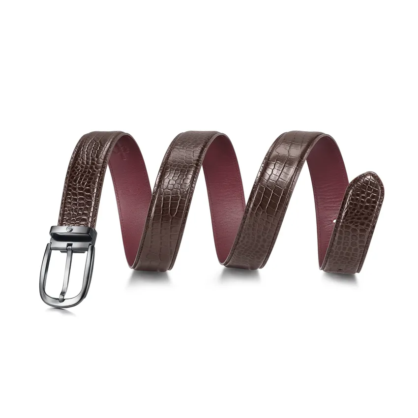 Lapis Bard Mandeville Croc-Textured 35 MM Buckle Belt - Dark Brown