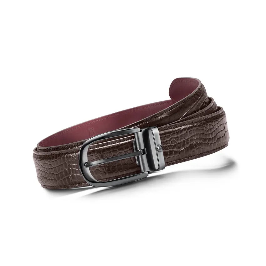 Lapis Bard Mandeville Croc-Textured 35 MM Buckle Belt - Dark Brown