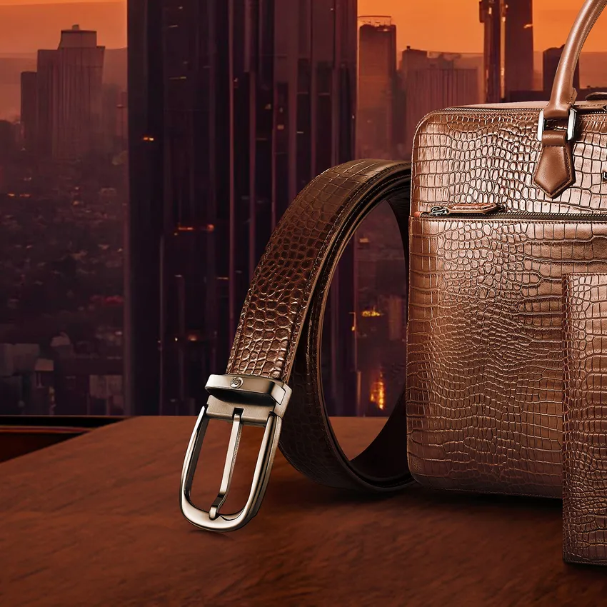 Lapis Bard Mandeville Croc-Textured 35 MM Buckle Belt - Dark Brown