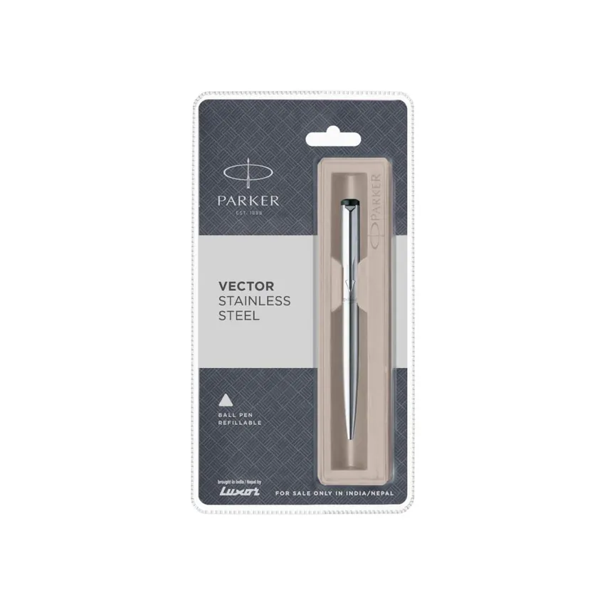 Parker Vector Stainless Steel Ballpoint Pen With Chrome Trim