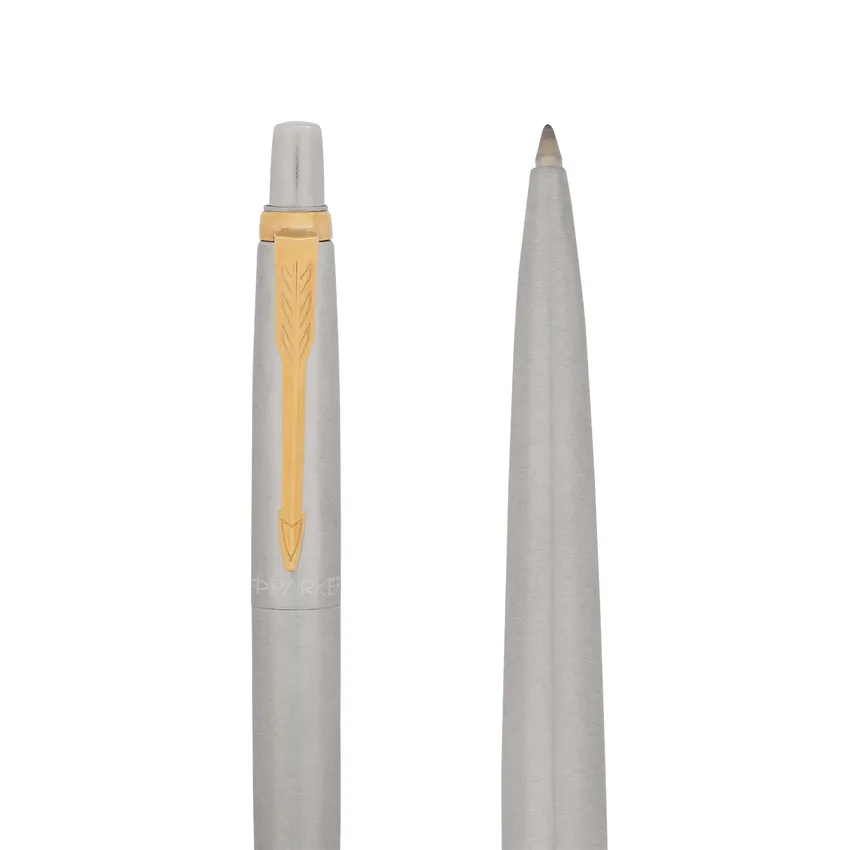 Parker Giftset Jotter Stainless Steel Ballpoint Pen With Gold Trim & Notebook