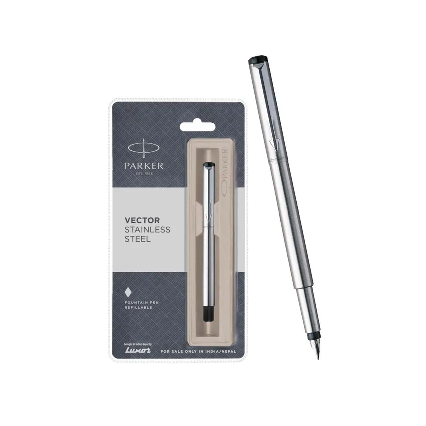 Parker Vector Stainless Steel Fountain Pen With Chrome Trim-Fine