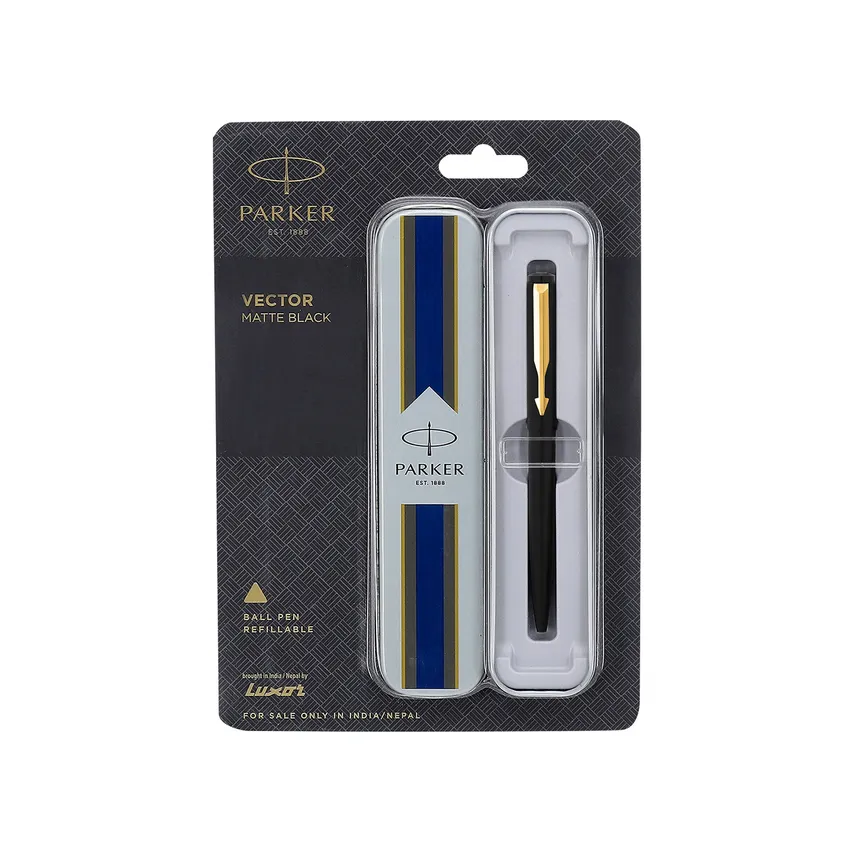 Parker Vector Matte Black Ballpoint Pen With Gold Trim
