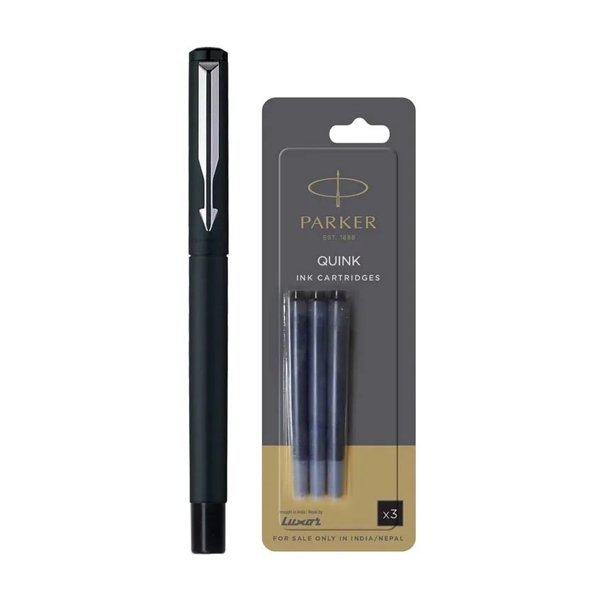 Parker Vector Matte Black Fountain Pen With Chrome Trim-Fine