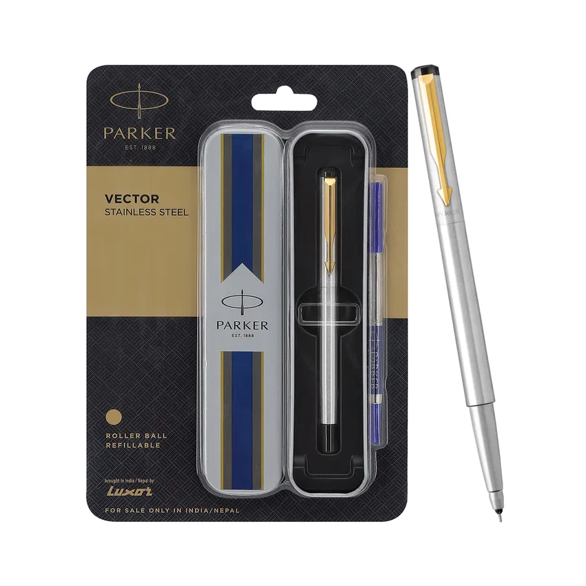 Parker Vector Stainless Steel Rollerball Pen With Gold Trim