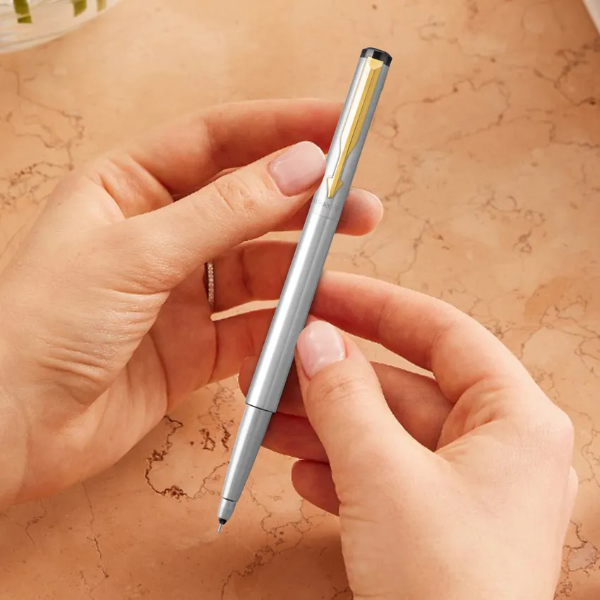 Parker Vector Stainless Steel Rollerball Pen With Gold Trim