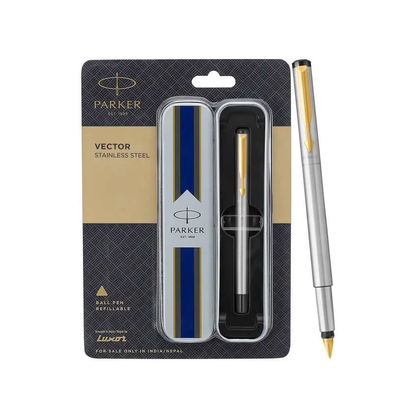 Parker Vector Stainless Steel Fountain Pen With Gold Trim-Fine