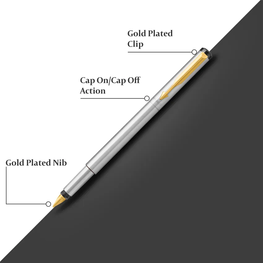 Parker Vector Stainless Steel Fountain Pen With Gold Trim-Fine