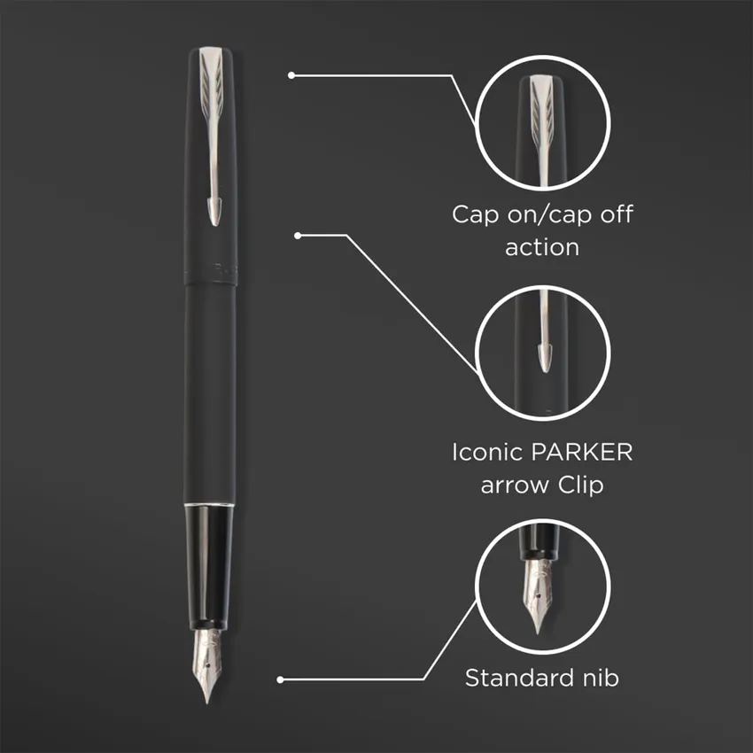 Parker Frontier Matte Black Fountain Pen With Chrome Trim-Fine