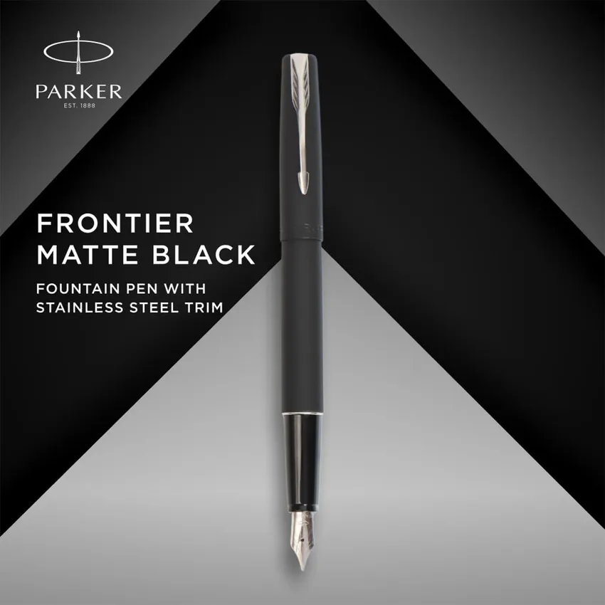 Parker Frontier Matte Black Fountain Pen With Chrome Trim-Fine
