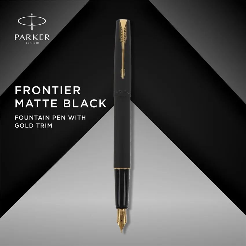 Parker Frontier Matte Black Fountain Pen Gold Trim-Fine