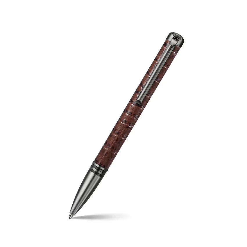 Lapis Bard Mandeville Croc-Textured Ballpoint Pen - Dark Brown