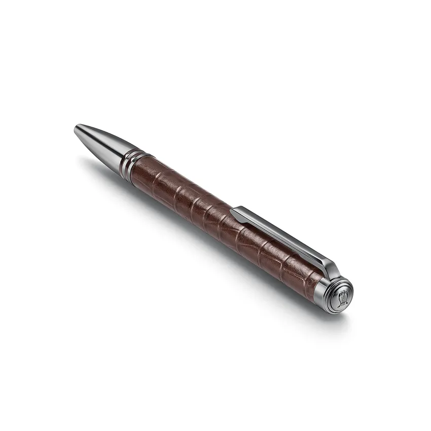 Lapis Bard Mandeville Croc-Textured Ballpoint Pen - Dark Brown