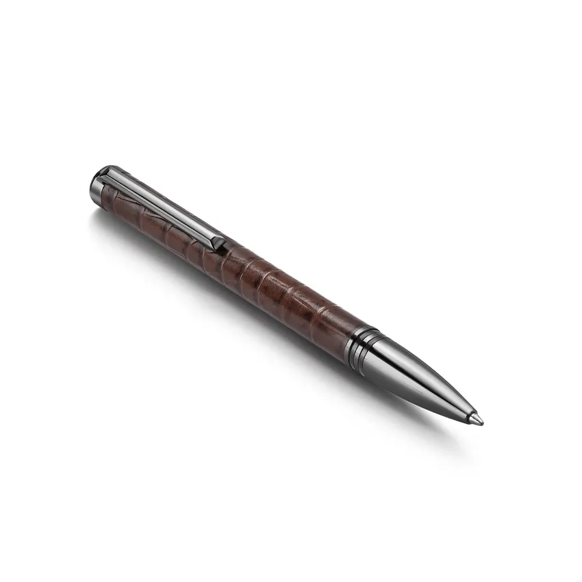 Lapis Bard Mandeville Croc-Textured Ballpoint Pen - Dark Brown