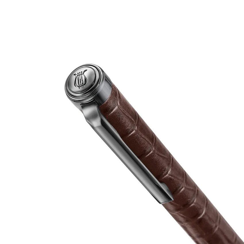 Lapis Bard Mandeville Croc-Textured Ballpoint Pen - Dark Brown