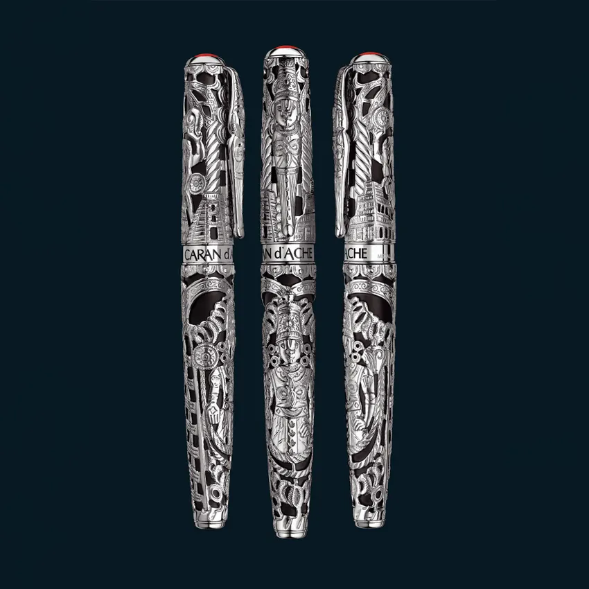 Caran d'Ache Limited Edition Balaji Fountain Pen (18K Medium) - Silver With Black Matte Lacquer