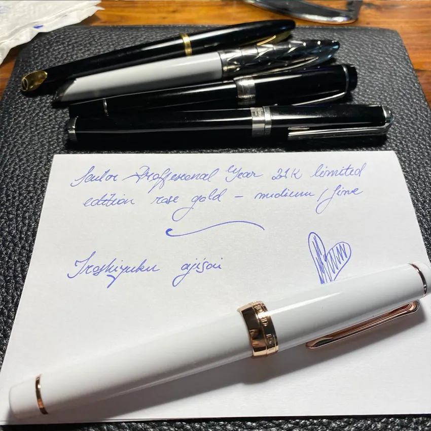 Sailor Professional Gear Slim Fountain Pen (14K Medium) White with Gold Trims