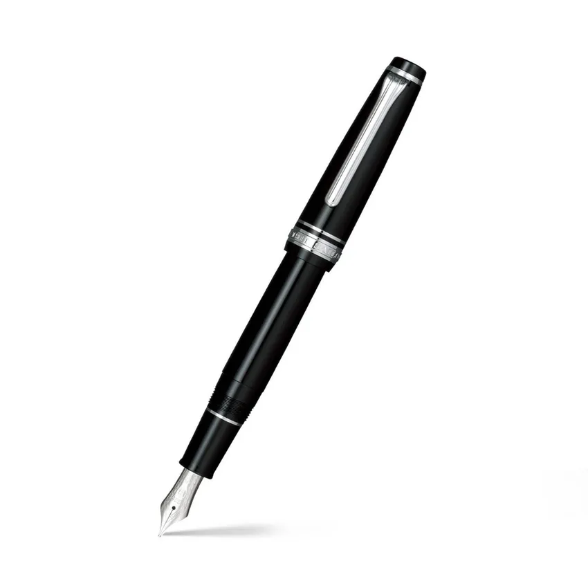 Sailor Professional Gear Slim Fountain Pen (14K Broad) Black with Rhodium-plated Trims