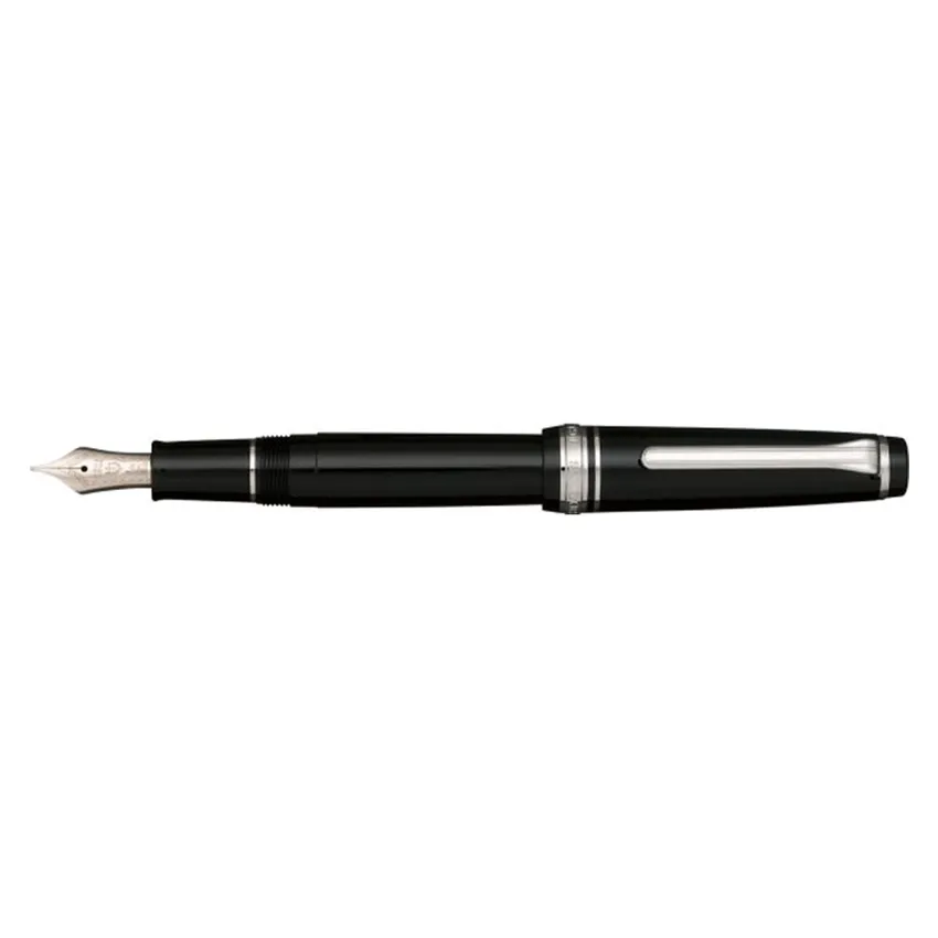 Sailor Professional Gear Slim Fountain Pen (14K Broad) Black with Rhodium-plated Trims