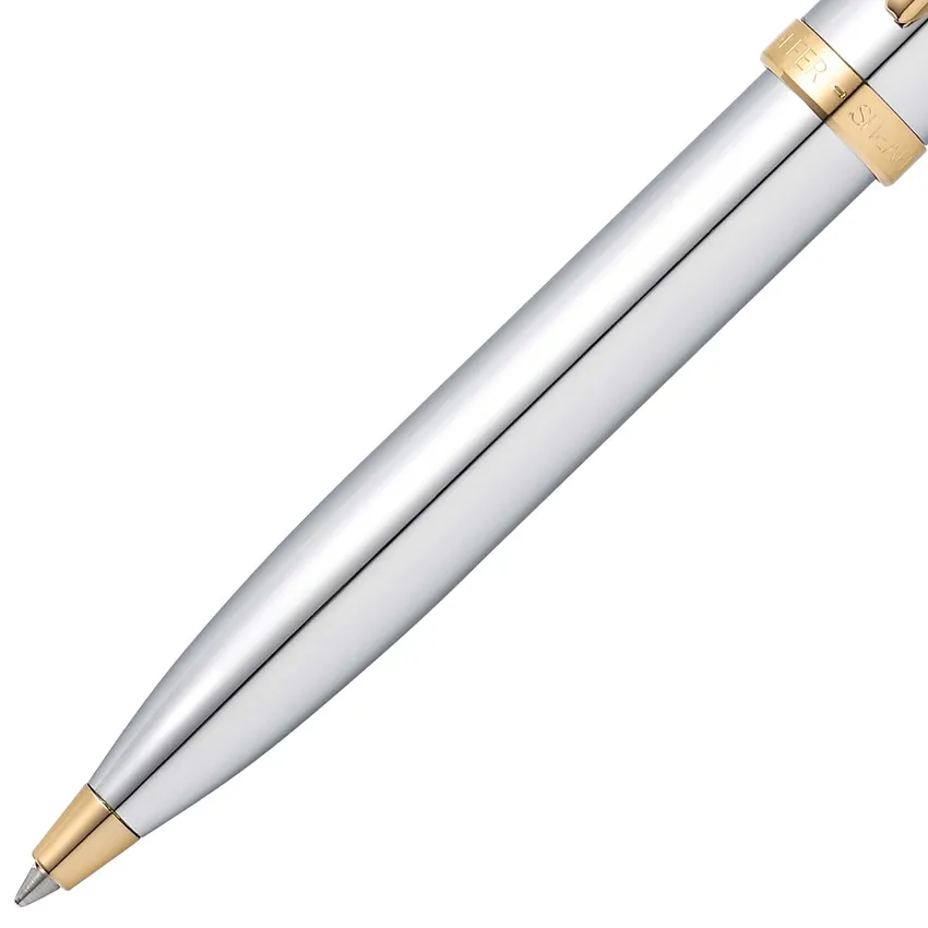 Sheaffer 9340 Gift 100 Ballpoint Pen Bright Chrome with Gold Tone Trim