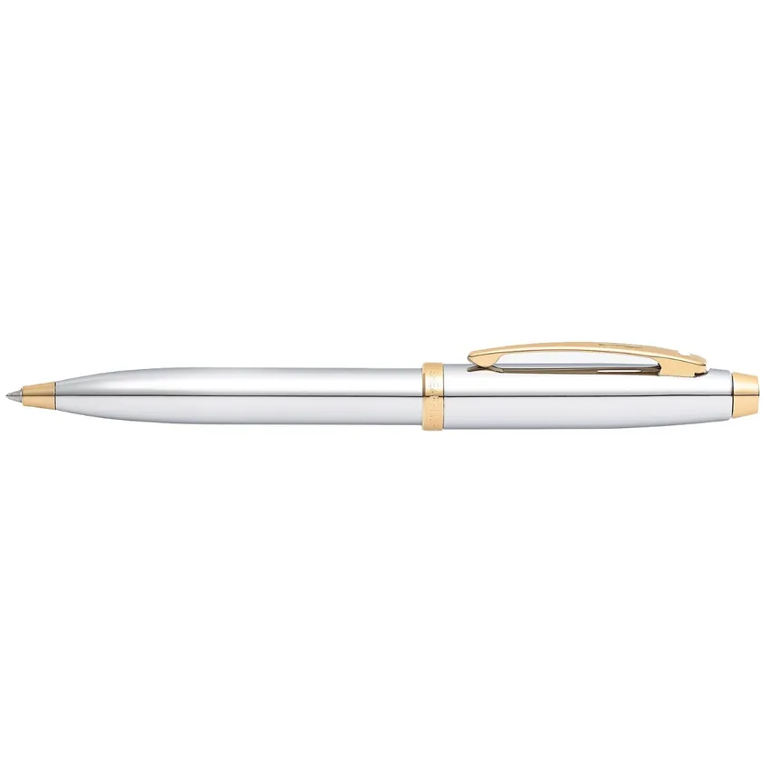 Sheaffer 9340 Gift 100 Ballpoint Pen Bright Chrome with Gold Tone Trim