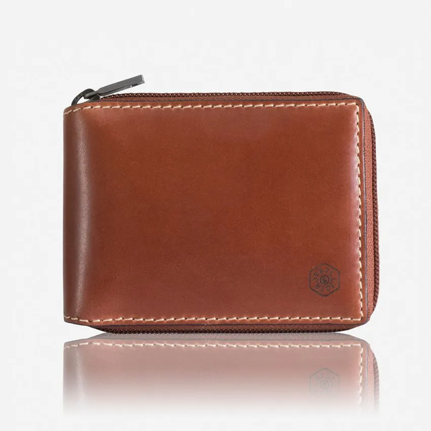 Jekyll & Hide 4295TECL Texas Large Zip Around Bifold Wallet With Coin Pouch - Clay