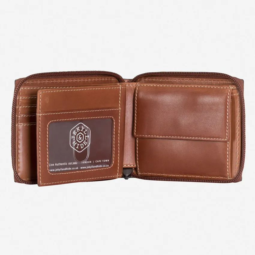 Jekyll & Hide 4295TECL Texas Large Zip Around Bifold Wallet With Coin Pouch - Clay