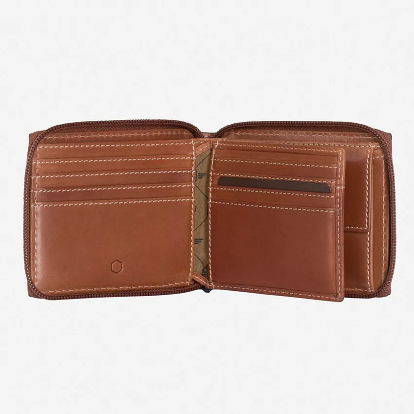 Jekyll & Hide 4295TECL Texas Large Zip Around Bifold Wallet With Coin Pouch - Clay