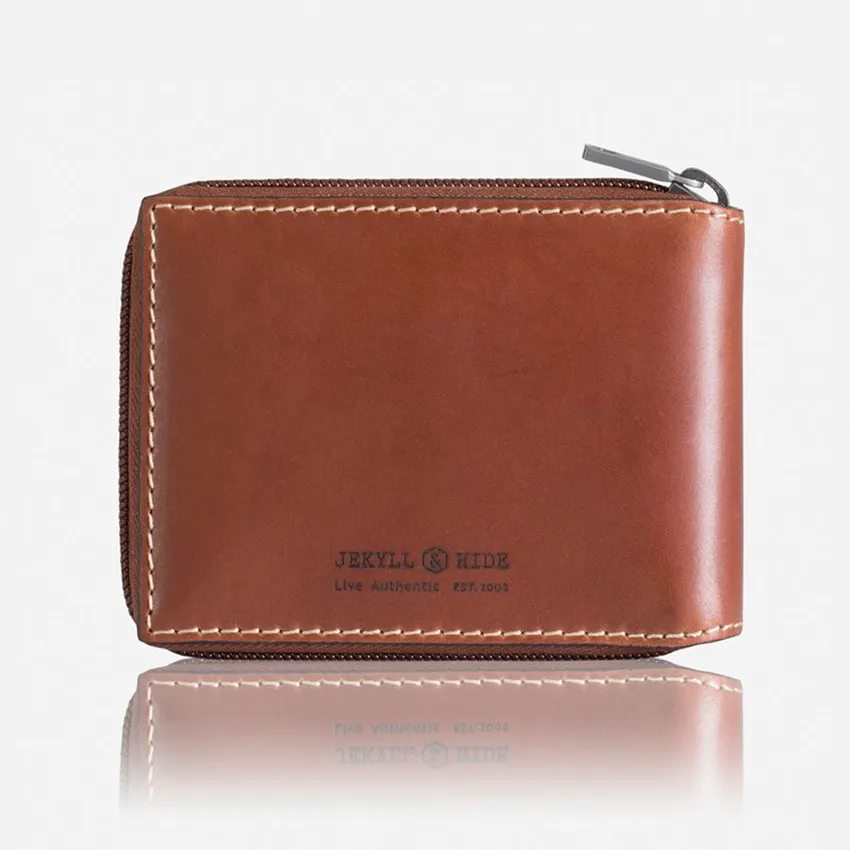 Jekyll & Hide 4295TECL Texas Large Zip Around Bifold Wallet With Coin Pouch - Clay