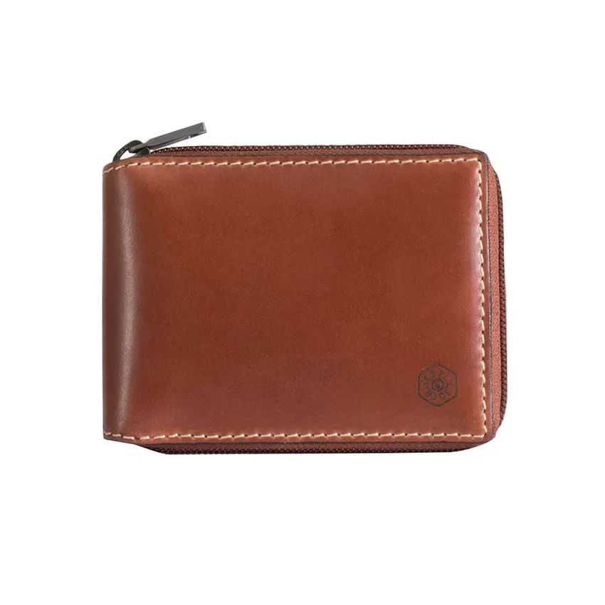 Jekyll & Hide 4295TECL Texas Large Zip Around Bifold Wallet With Coin Pouch - Clay