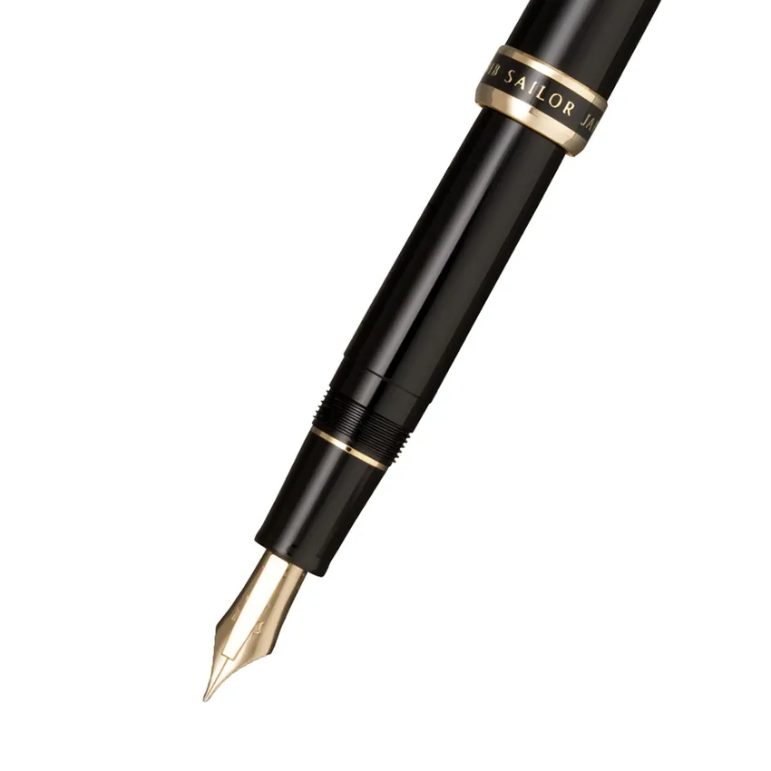 Sailor 1911 Large Naginata Emperor Fountain Pen (21K Broad) Black with Gold Trims
