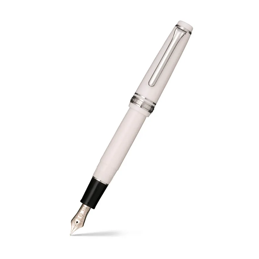 Sailor Professional Gear Slim Fountain Pen (14K Fine) White With Rhodium Trims